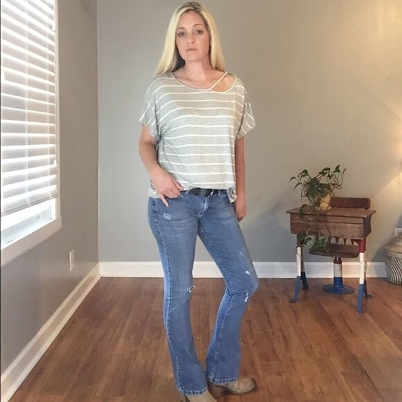 Ces Femme Cut out Striped Top Grey and white - Picture 5 of 8